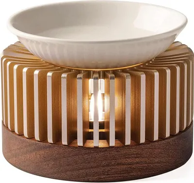 Produktbild von Duftlampe mit Teelichthalter,Aromalampe und Stövchen aus Holz und Aluminium,Diffusor Lampe für ätherische Öle und Teewärmer