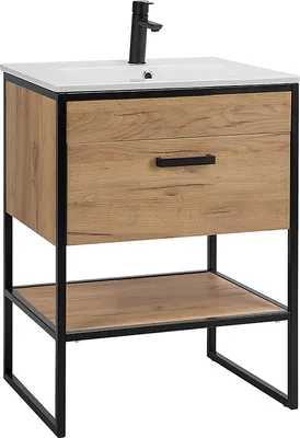 Produktbild von Waschtisch mit Keramik-Becken Industrial-Style MANHATTAN-56 in Gold Craft Oak Eiche schwarz B/H/T: 60/85/46cm