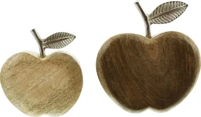 Produktbild von 2x Dekofigur Apfel Mangoholz natur & Aluminium silber