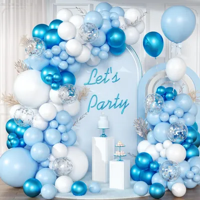 Immagine prodotto di Ghirlande di palloncini blu e bianchi, 147 pezzi. Kit per arco di palloncini in lattice, ideale per feste, baby shower e matrimoni