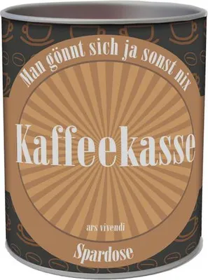 Produktbild von Spardose Kaffeekasse 10 x 8 cm mit literarischen Zitaten, matt bedruckt, abnehmbarer Deckel