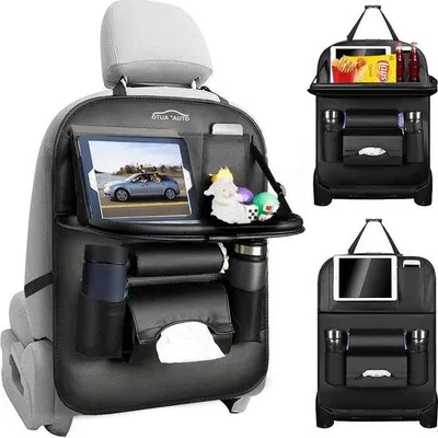 Produktbild von Auto-Organisator Sitzschutz - Sitzorganisator aus Kunstleder mit klappbarer Auto-Essenplatte Tablet-Halter, wasserdichter Sitzschutzvorhang
