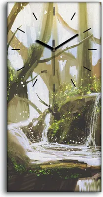 Produktbild von Küche Wohnzimmer Wand Leinwand Uhr 30x60 Wand Kunst Wasserfall in Wald Malerei - schwarze Hände