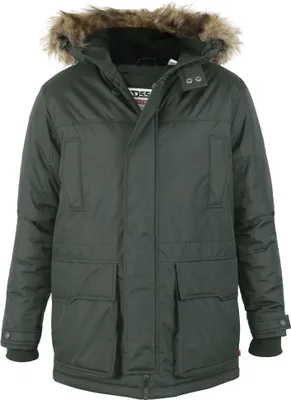 A studio shot of a men's parka jacket.