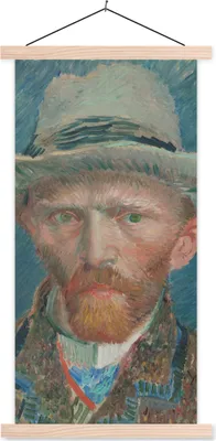 Produktbild von MuchoWow® Textilposter Selbstporträt 1887 - Gemälde von Vincent van Gogh 40x80 cm mit holzfarbenen Rahmen - Wohnzimmer