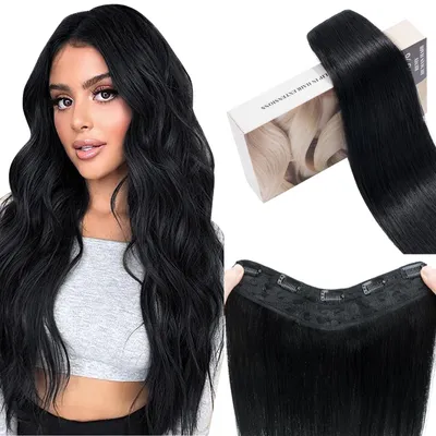 Produktbild von Solidchoice – Clip-In-Haarverlängerungen, 100% Remy-Humanhaar, schwarz, 35 cm, mit 5 Clips