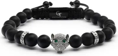 Produktbild von GT Collection | Leopard Head Armband Herren mit Energie Steine, mit Verstellabarer Kordel und Geschenkschachtel