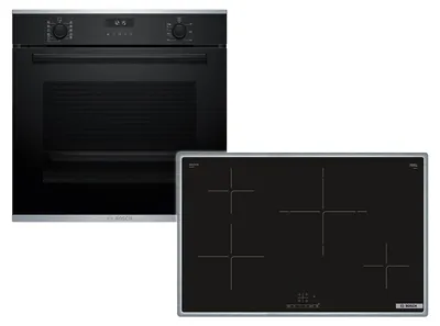 Produktbild von Bosch HBD636FH87 (HBG237BB4+PIE84KBB5E), Zonen-Induktionskochfeld, 4 Zone(n), Glaskeramik, Schwarz, Berührung, 80,2 cm