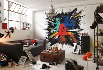 Produktbild von Komar Vlies Fototapete "Spider-Man Color Explosion" - Größe: 300 x 280 cm (Breite x Höhe) - 6 Bahnen