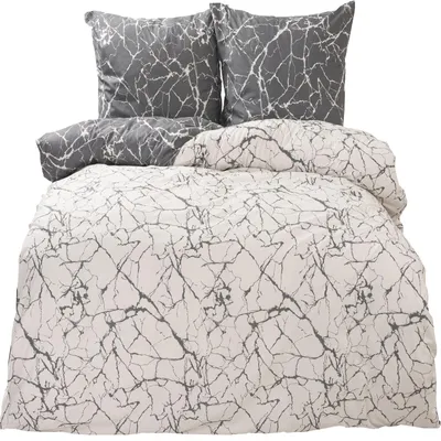 Produktbild von Bettwäsche 100% Baumwolle 135x200 cm Renforce Marmor Anthrazit Weiß Wendefunktion 2 tlg