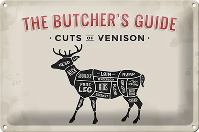 Produktbild von Blechschild Reh 30x20cm cuts of Venison Metzgerei