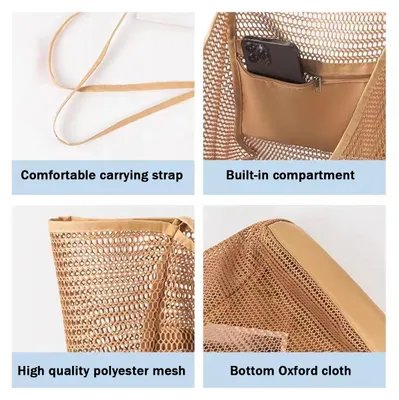Produktbild von Strandtasche 1 Stš¹ck, Netztasche Gro? 40x17x35cm, Schnelltrocknend Fš¹r Strandurlaub Pool Reisen