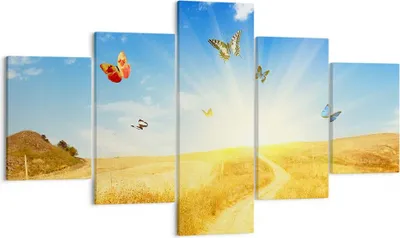 Produktbild von Bild auf Leinwand - Leinwandbild - Schmetterlinge Wiese Gras - 125x70cm - Wand Bild - Wanddeko - Leinwanddruck - Bilder - Kunstdruck - Wanddekoration - Leinwand bilder - Wandkunst - EA125x70-0517