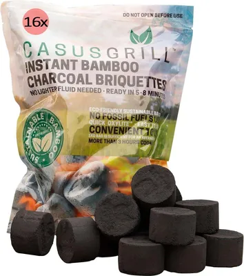 Produktbild von 16x CASUSGRILL Grillkohle-Briketts aus Bambus natürliche Materialien Grillbriketts