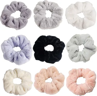 Produktbild von Samt-Scrunchies für Mädchen und Frauen, 9 Haargummis als weicher Haarschmuck und Armband