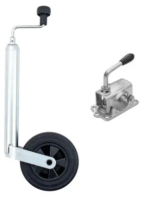 Produktbild von Stützrad Set mit Gusseisenklemme 150 kg 48 mm 505 bis 725 mm Vollgummirad 200 x 50 mm für Anhänger Deichsel Parken Transportanhänger