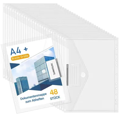 Image de Pochettes de documents A4 transparentes, lot de 48, extra larges, résistantes à l'eau, résistantes à la déchirure, fermeture à velcro