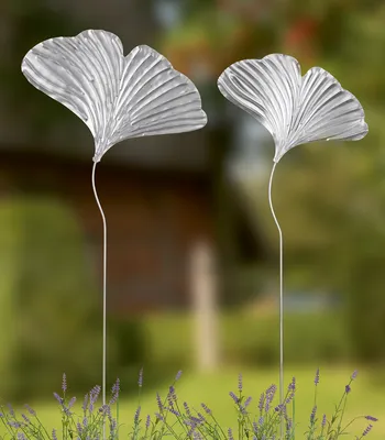 Obrázek produktu pro Zahradní zátka Gilde, ginkgo, "Ginkgo", kov, stříbrná barva,Polyuretan3, š. 44 cm, v. 97 cm 67657