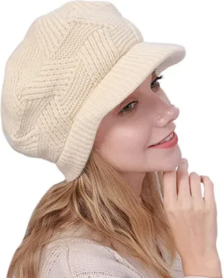 Produktbild von Wintermütze Damen Mütze mit Shirm Damen Schirmmütze Damen Baskenmütze Beanie Barett Warm Strickmütze Winter Fleece Innerhalb Gefütterte Mütze Damen