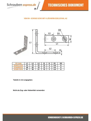 Produktbild von Halterungen 31x31x13 4 Löcher Edelstahl A2