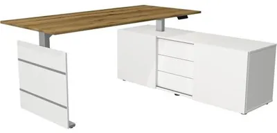 Produktbild von Komplettarbeitsplatz Move 3 180x80x72-120 mit Sideboard silber/eiche