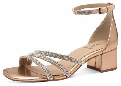 Produktbild von s.Oliver Damen Sandalette Sandale Strass Metallic Karree Blockabsatz 5-28206-42, Größe:38 EU, Farbe:Gold
