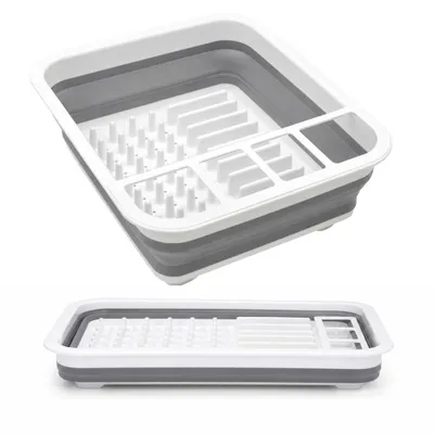 Zdjęcie produktu dla Składany Ociekacz do Naczyń Silikonowy Biało-Szary 37 x 31 cm do Kuchni, Kampera i Podróży