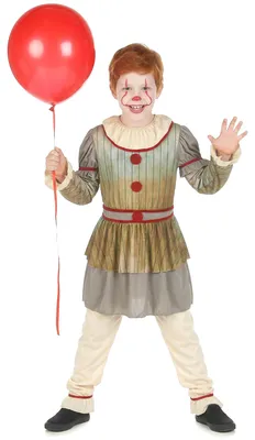 Produktbild von Horrorclown-Kinderkostüm für Halloween Clown grau-beige-rot M 7-9 Jahre (120-130 cm)