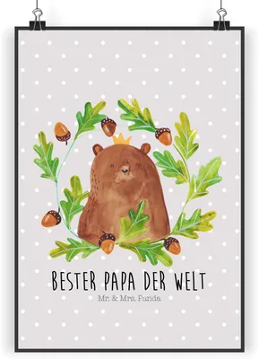 Produktbild von Mr. & Mrs. Panda Bild Bär König DIN A5 - Grau Pastell - Geschenk, Daddy, Papa, Vatertag, drucke, Kunstdruck, Dad, Wandbild, Vater, wanddeko, Teddy, Plakat