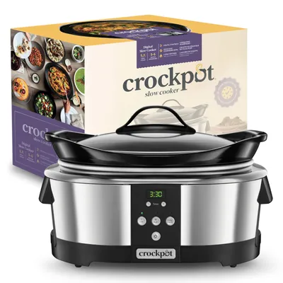 Productafbeelding van Crock-Pot SCCPBP605, 5,7 liter, grijs, met bedieningsknoppen, geschikt voor 6 personen, 20 uur timer, LED-display