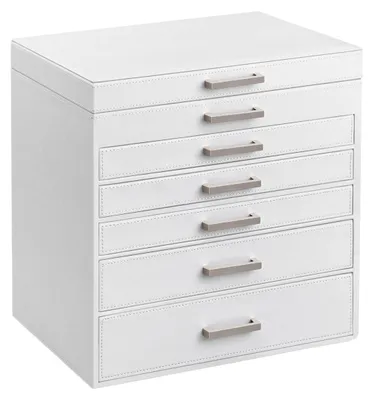 Image de Coffret à bijoux Oskar en similicuir blanc avec 6 tiroirs