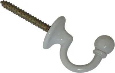 Immagine prodotto di Unyqoos® - Supporto per tende (1 pezzo), bianco - Gancio di fissaggio con vite per montaggio a parete