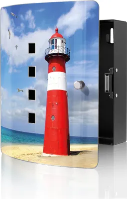 Zdjęcie produktu dla banjado designerska skrzynka na klucze ze stali nierdzewnej na 10 kluczy, szafka na klucze o wymiarach 24 x 21,5 x 7 cm z zamkiem magnetycznym, latarnia morska Westkapelle [BWSK 11244]