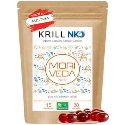 Produktbild von NKO® Krillöl Softgel I hochwertiges Omega 3, 6, 9, Astaxanthin, Vitamin E, Choline & Phospholipide I 30 Stück