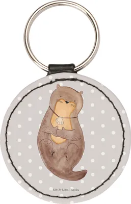 Produktbild von Mr. & Mrs. Panda Schlüsselanhänger Otter Muschel - Grau Pastell - Geschenk, Taschenanhänger, Motivation, Seeotter, Träumen, schlüsselbund anhänger, mini, Süß, Modern