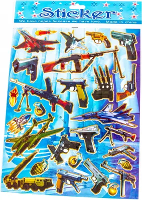 Produktbild von Militär Aufkleber Set für Kinder - Sticker Bogen Flugzeug & Pistole - 20x25cm Deko