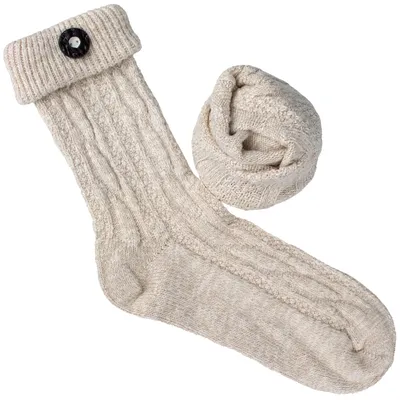 Produktbild von Trachtensocken mit Umschlag & Knopf Damen/Herren Naturmelange 43/46