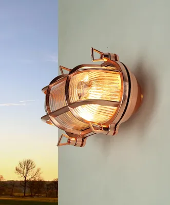 Produktbild von Außenwandlampe Glas Messing massiv E27 IP64 Maritim Außenlampe Wand Garten