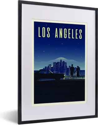Produktbild von MuchoWow® MuchoWow® Gerahmtes Poster Illustration von Los Angeles bei Nacht 30x40 cm - Poster mit zchwarzem Bilderrahmen - Wandposter Schlafzimmer
