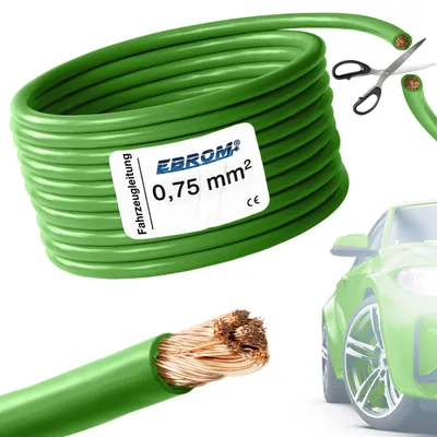 Produktbild von 5 Meter EBROM FLRY 0,75mm2 Fahrzeugleitung - KFZ Leitung - Farbe: grün - Querschnitt 0,75 mm² (mm2) flexibel 90 ± 5 Shore 99,99% Kupfer Mantel PVC FLRy