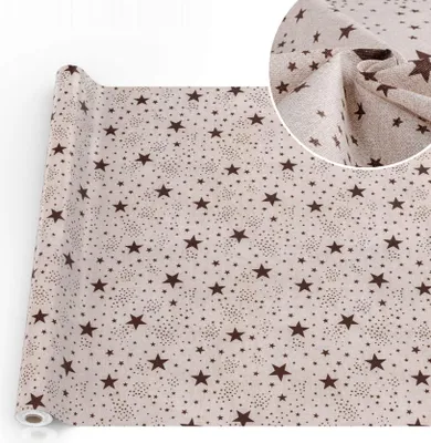 Produktbild von Tischdecke Sterne mit feierlichem Motiv Tischwäsche schmutzabweisend Tischtuch aus Stoff Klassik Beige Breite 140cm Länge 2000cm mit Schnittkante