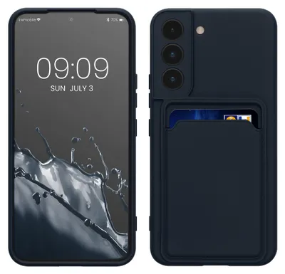 Produktbild von kwmobile Handyhülle für Samsung Galaxy S22 Hülle mit Kartenfach - TPU Case - Kabelloses Laden - Schutzhülle Cover in Dunkelblau