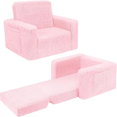 Produktbild von Kindersofa, klappbar, rosa Sherpa Bezug, 2-in-1, für Spielzimmer