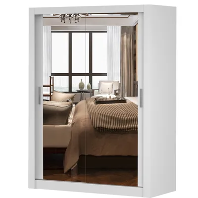 Produktbild von Schwebetürenschrank Kleiderschrank Schrank 150cm Weiß/Weiß mit zwei Spiegeln MILAN