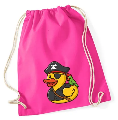 Produktbild von Huuraa Turnbeutel Quietscheente Pirat Gummiente Freibeuter 12 Liter Fuchsia Baumwolle Rucksack Geschenkidee