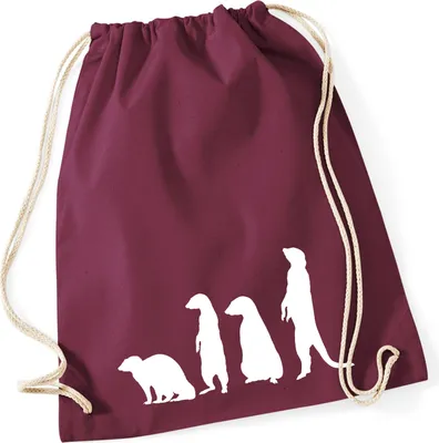 Produktbild von Huuraa Turnbeutel Erdmännchen Silhouette 12 Liter Burgundy Baumwolle Rucksack Geschenkidee
