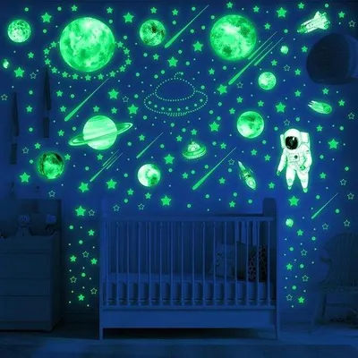 Produktbild von Glanzende, lichtgevende, verwijderbare Plafondsticker mit Astronauten und Milchstraße, 849 Stück, glanzende, realistische, doe-het-zelf-Muurdarstellung