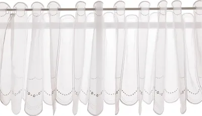Produktbild von Scheibengardinen Meterware nähfrei Stickerei weiß silber 45cm Höhe