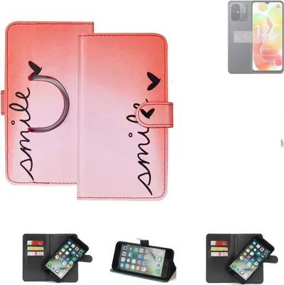 Produktbild von K-S-Trade Schutzhülle Handyhülle kompatibel mit Xiaomi Redmi 12C Hülle cover bookstyle Etui “smile“ rot Standfunktion Kameraschutz (1Stk)