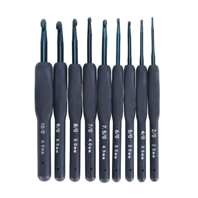 Produktbild von 9-teiliges Häkelnadel-Set, ergonomischer Soft-Griff, glatte Nadeln für Anfänger mit arthritischen Händen, Blau
